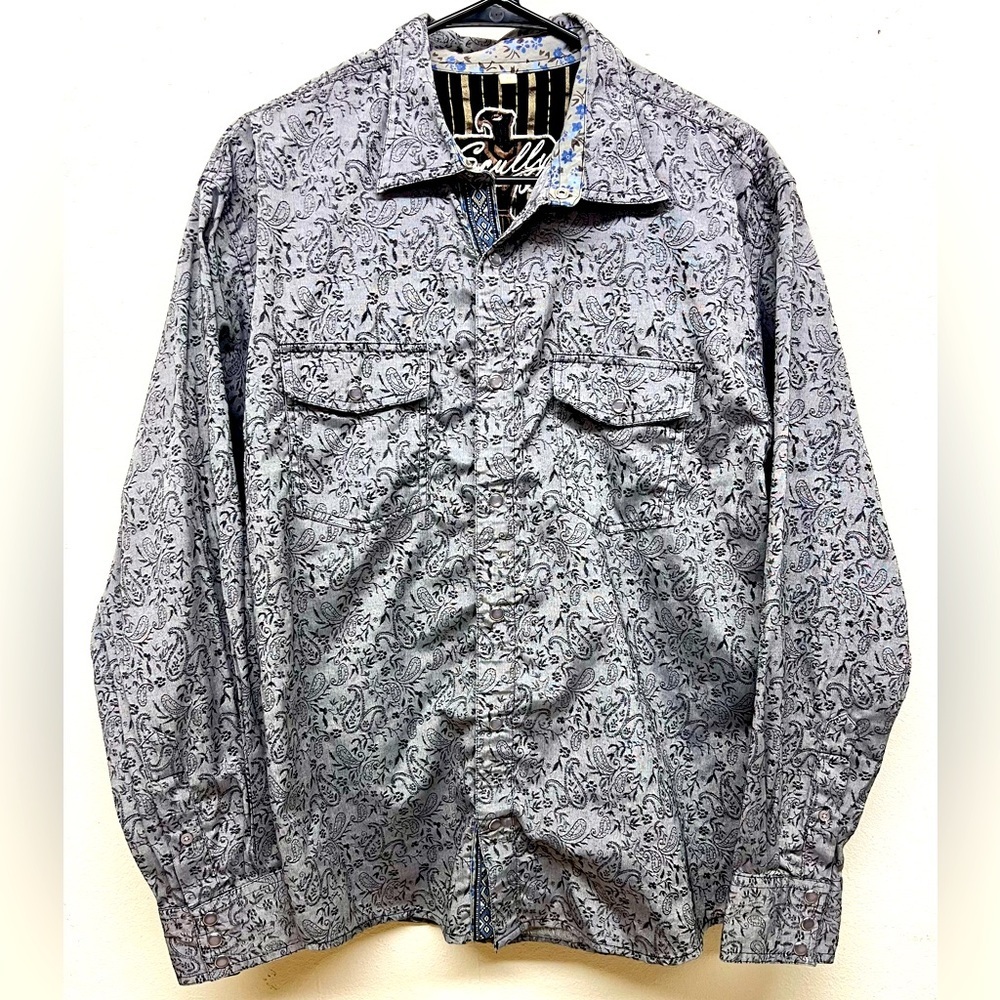 Scully Western Gray Paisley Pearl Snap Shirt Sz M